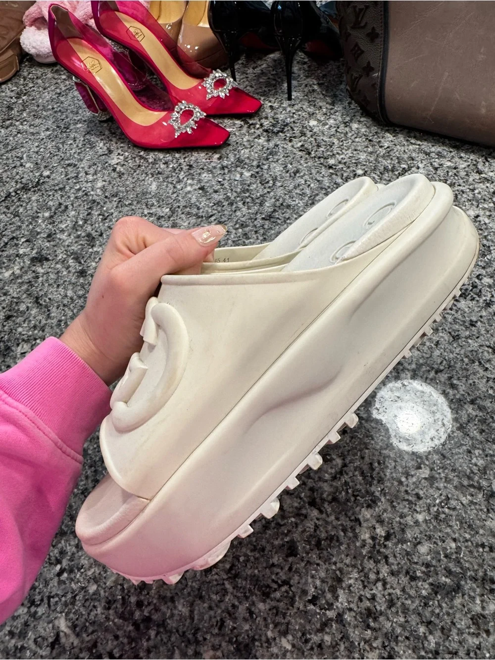Gucci Cream Rubber Interlocking GG Slide Sandals - Size 41